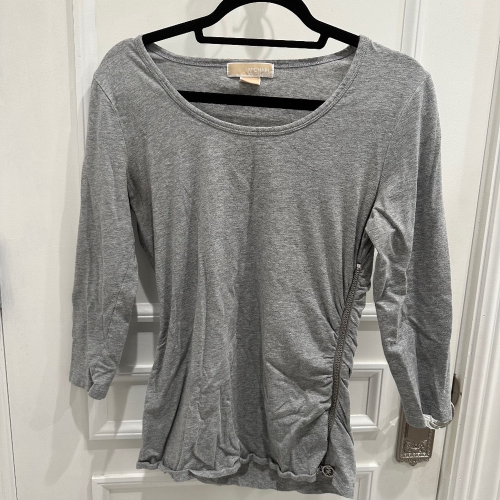 Michael Michael Kors gray ruched shirt with zip detail